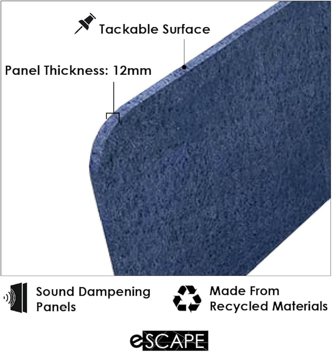 Escape 12" Freestanding Desk Divider | Eco-Friendly Acoustic Privacy Screen | Noise Reducing Desk Partition | 59" Wide | Sky Blue