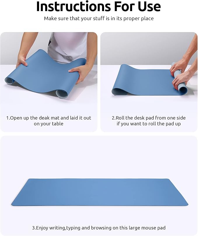 YSAGi Leather Desk Protector, Office Mat, Large Mouse Mat, Non-Slip PU Leather Blotter, Laptop Desk Pad, Waterproof Writing Pad for Office and Home (Sea Blue, 23.6" x 13.8")