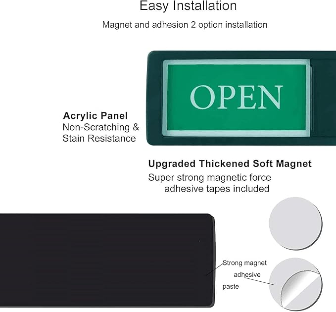 Open Closed Sign for Business Door, Open Signs privacy Slide Door Sign Indicator for Business Storefront, Restroom, Office Door, Wall, Window, Restaurants, Retail Salon Shops (Black)
