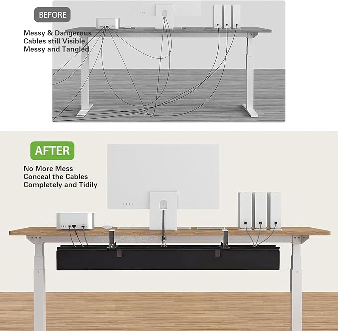 Under Desk Cable Management Tray 36" - No Drill Computer Wire Organizer Cable Tray, Fabric Cord Hider Clamp Mount, Premium Fabric Cable Management Tray for Office, Home (Black/1set)