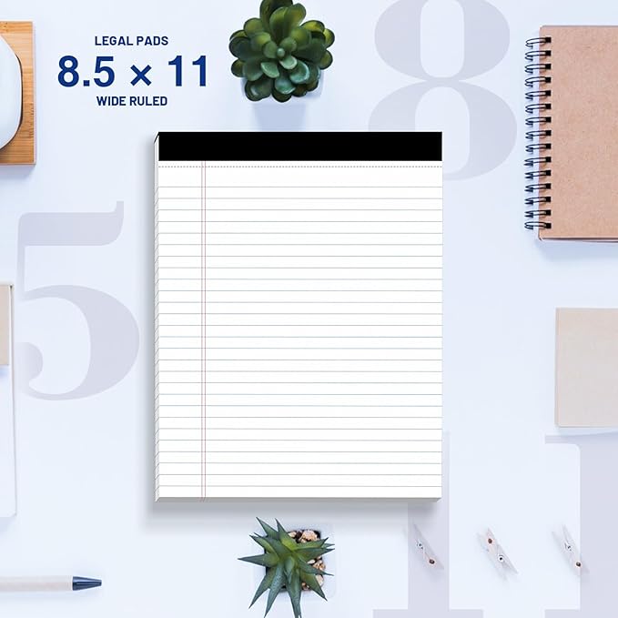 2-Pack Legal Pads 8.5"x11" Wide Ruled Note Pads - 100 Sheets (50/Pad) with Micro-Perforated Notepad & Chipboard Backing To-Do Lists Thick Lined Writing Paper Notebook for School & Office Supplies