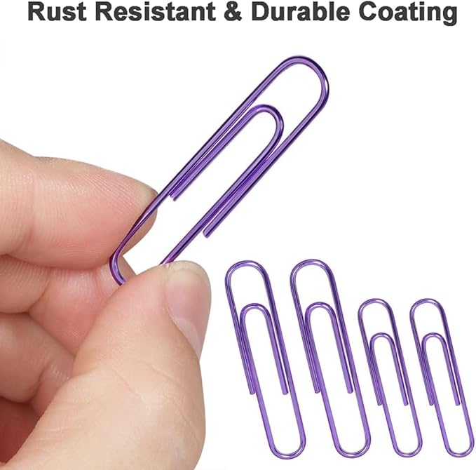 Vinaco Purple Paper Clips, 400PCS Medium & Jumbo (1.3 & 2 inch) Durable, Rustproof Coated Paper Clips for Office & School Document Organizing