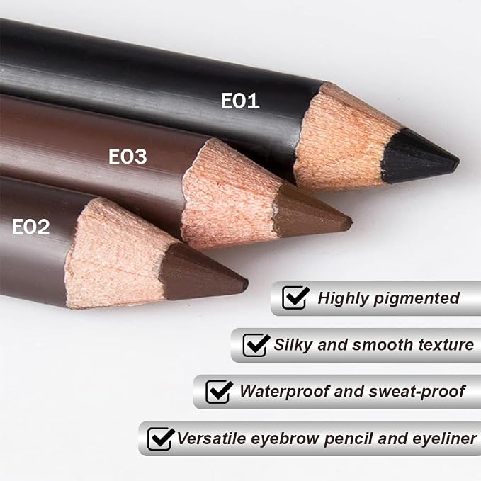 12Pcs Black Eyebrow Pencils for Women, Wooden Hard-Core Eyebrow and Eyeliner Pencil, Long Lasting Waterproof and Sweat-Proof, Beginner Makeup Brow Pencil (Black)