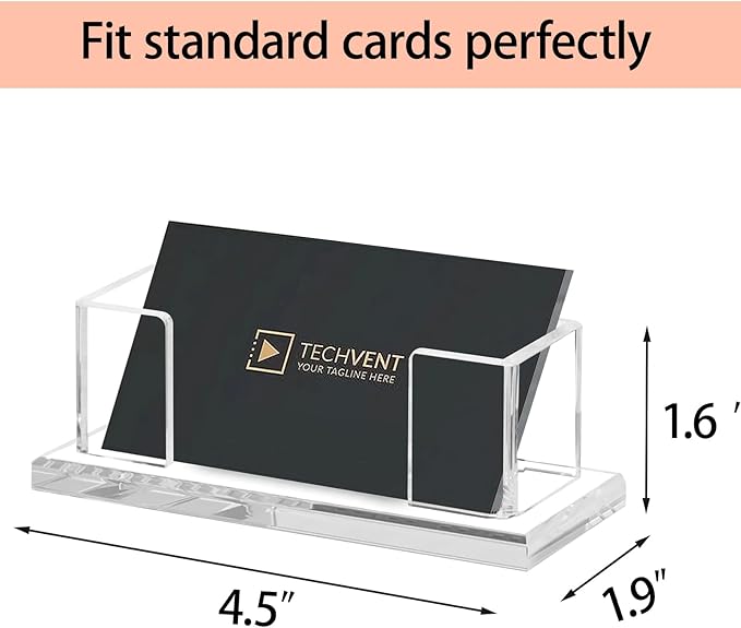 Weiai Acrylic Business Card Holder Stand for Desk, 2 Pieces Modern Clear Base Business Card Organizer Display