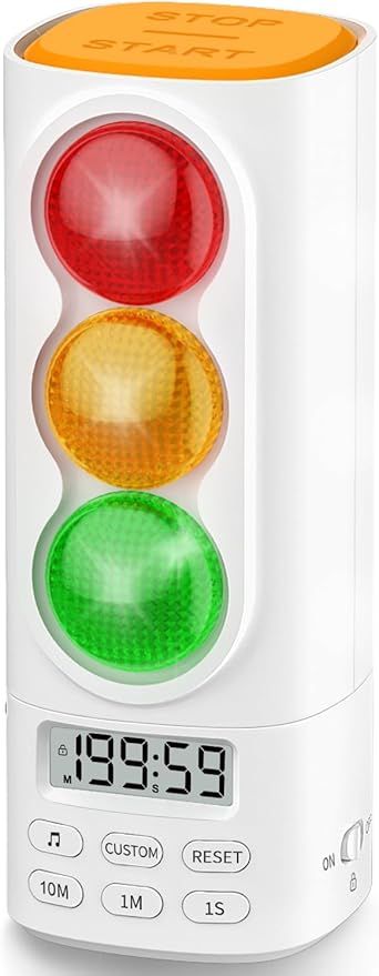 Traffic Light Visual Timer&ADHD Tool for Kids Adults Display Volume Adjustment, with 4 Ringtones for Classroom Desk Home Kitchen Game Countdown Pause Memory Function Charger Type C Included