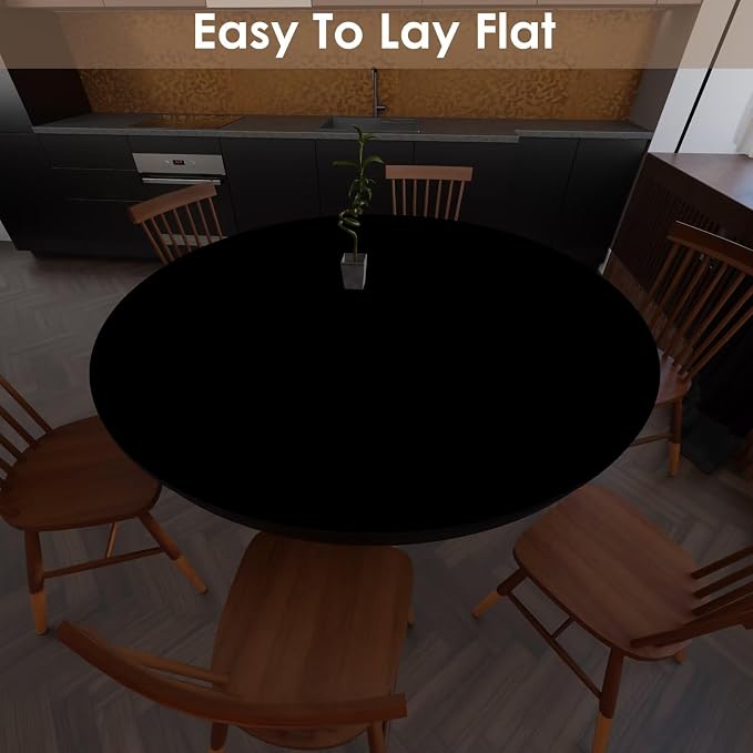 Table Cover Round - Can Be Used On Both Sides Waterproof and Easy to Clean Good Flatness Used for Dining Table(Black+Black Dia.32Inch)