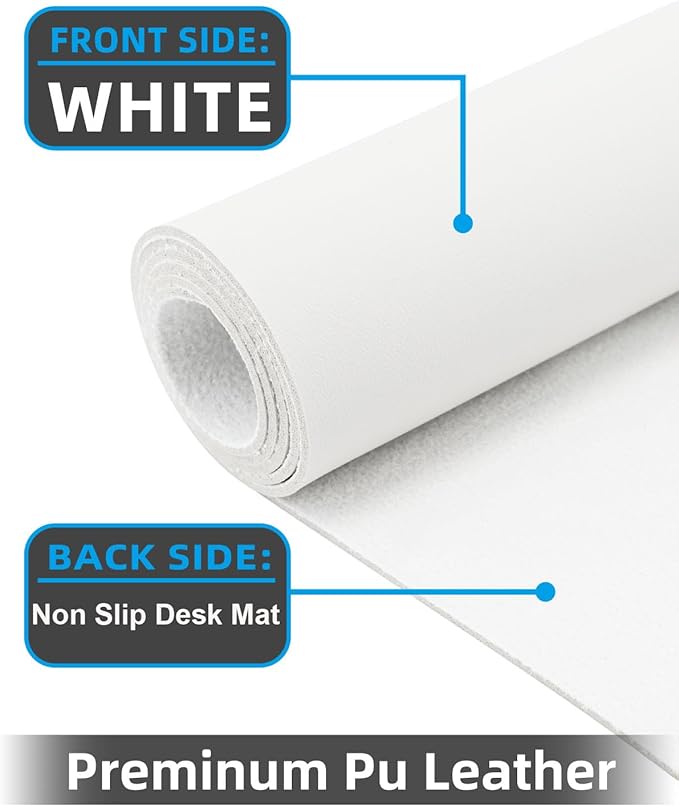 Pu Leather Desk Protector, Mouse Pad, Laptop Mat, Non-Slip Blotter, Waterproof Writing Pad for Office/Home (23.6"x13.8", Ivory White)