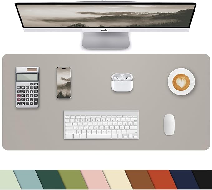 Leather Desk Pad Protector,Large Mouse pad,Office Desk mat,Laptop Mat for Desk, Non-Slip PU Leather Desk Blotter,Waterproof Desk Writing Pad for Office/Home(35"x17",Light Grey)