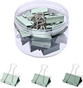 Temiary Aesthetic Binder Clips, Medium Metal Binder Clip with Clear Storage Container, Binding Paperwork Clamps for School Teachers Office Supplies (Green 1.26 Inch, 24P)