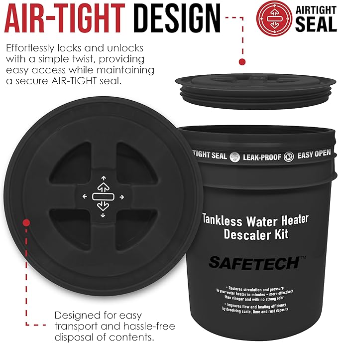 Safetech Tankless Water Heater Flushing Kit with Screw-Top Lid, Premium Hoses, 1/6 HP Utility Pump, and Pump Grate - Just Add Vinegar