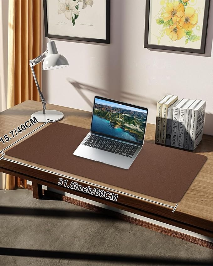 Leather Desk Pad Protector - Non-Slip PU Laptop Mat for Office/Home - Waterproof Writing Pad (31.5"x15.7", Brown)