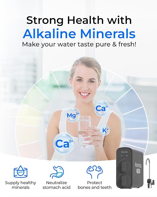 Waterdrop G5P700A Alkaline Mineral Reverse Osmosis Water Filter, 700 GPD | NSF/ANSI 58 & 372 Certified, 8-Stage RO Water Filtration System, 2:1 Pure to Drain, Tankless RO System with Smart LED Faucet
