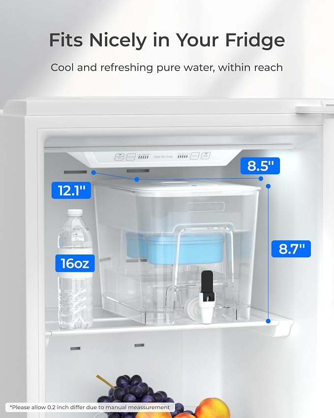 Waterdrop WFD-22W-DF-A Water Filter Dispenser, Alkaline 40-Cup, White | 2 Built-in Filters, 8X Faster Filtration, 200-Gallon Lifespan, Mineralized Alkaline Water, Reduces Chlorine