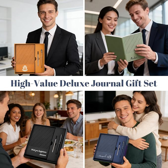 ENOMY Personalized Notebook Set with Pen & Gift Box A5 Leather Custom Notebook 200 Pages Lined Journal for Work,Business,College,Travel,Birthday,Valentine's Day Gift, Red