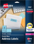 Avery Printable Address Labels with Sure Feed, 1" x 2-5/8", Pastel Blue, 750 Blank Mailing Labels (5980)