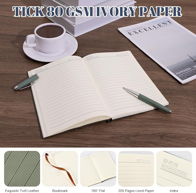 ENOMY Personalized Notebook Set with Pen & Gift Box A5 Leather Custom Notebook 200 Pages Lined Journal for Work,Business,College,Travel,Birthday,Valentine's Day Gift, Blue