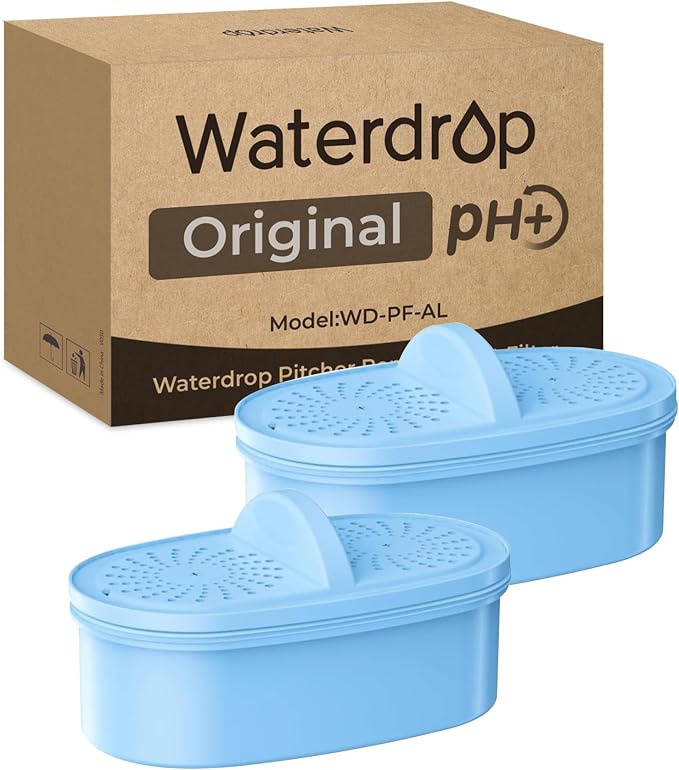 [Original] Waterdrop PF-AL Alkaline Water Filter for Waterdrop Pitchers | Water Filter Replacement for Waterdrop Pitcher Filtration System, Improves Coffee Taste, Lasts Up to 200 Gallons, 2 Pack
