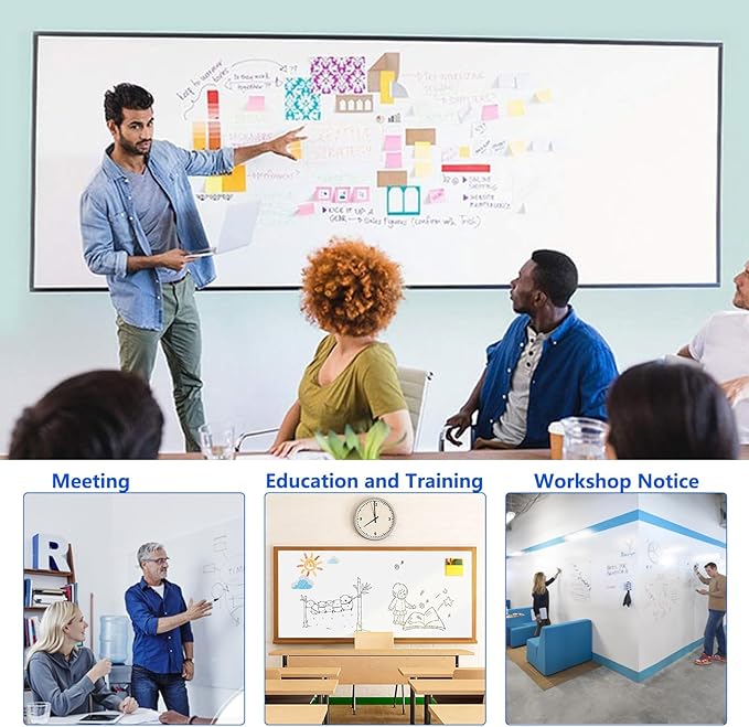 Magnetic Dry Erase Whiteboard Paper with Adhesive, 47" x 35" White Board Film for Wall, Easy to Write and Clean Dry Erase Board for Office, Classroom, Home, Include Marker, Magnetic Eraser and Magnets