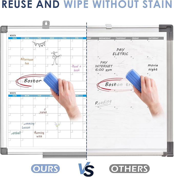MAKELLO Large Magnetic Dry Erase Calendar Whiteboard Quarterly 36" x 24" for Home, Bedroom, Office, Classroom, 4 Months