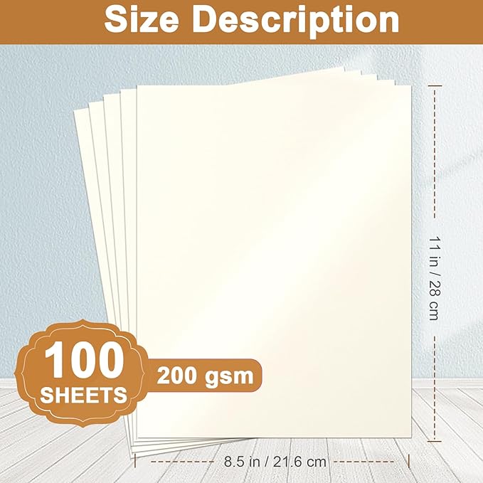 Silunkia 100 Sheets Cream Shimmer Cardstock 8.5 x 11 Ivory Paper, 200gsm/75lb Thick Off White Card Stock for Cards Making, Anniversary Card, Business Cards, Invitations, Certificates