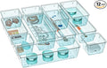 WOWBOX 12 Pack Clear Drawer Organizer Set, Acrylic Drawer Storage Trays, Storage Bins for Makeup, Cosmetics, Jewelries, Utensils, Gadgets, Office, Sea Blue