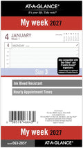 AT-A-GLANCE 2027 Planner Refill, Weekly, 3.75" x 6.75", Portable Size 3, 6-Ring Loose-Leaf (063-285Y-27)