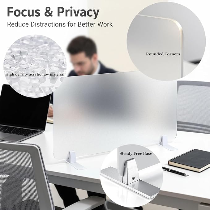 Acrylic Free Standing Screen, Desk Divider for Students and Desk Privacy Panel for Home Office, Partitions for Table Top Workstation, Portable Cubicle Panel for Work, 15.7" x 24", Premium Frosted