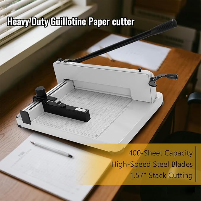 Guillotine Paper Cutter Heavy Duty 400 Sheet Capacity，Paper Cutter 12 Inch for A4 Paper with HSS Blade,Industrial Commercial Trimmer for Office,School,Print Shop,Safety Lock & Clear Grids