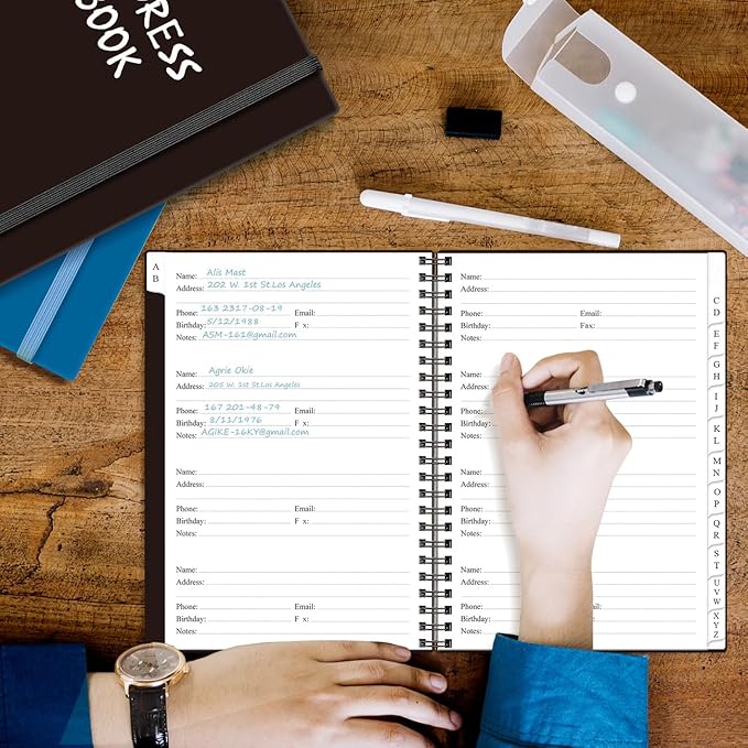 Address Book with Alphabetical Tabs - A5 Telephone & Address Book with Address Contacts, Special Date, Phone, Birthday & Internet Login Password for Home and Office, 6.2" x 8.5", Black