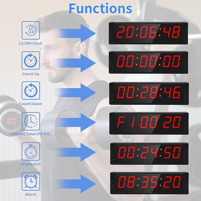 Large Stopwatch with Start/Stop Button, LED Digital Timer with Remote, Countdown Clock with Buzzer, Gym Clock for Home Gym, Interval Timer for Workout