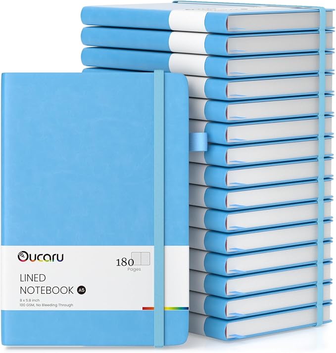 Oucaru Lined Journal Notebook, 16 Pack, 180 Pages, A5 Journals for Writing, 100 GSM Thick Paper, Small Notebooks Daily Journal for Women Men Work, Business, School, Travel Supplies