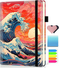 Hardcover Executive Notebooks, A5 PU Leather Lined Journal Notebook, 200 Pages Thick Paper Subject Notebooks for School,Work,Home Writing Business Notebook, Diary Book ， Waves