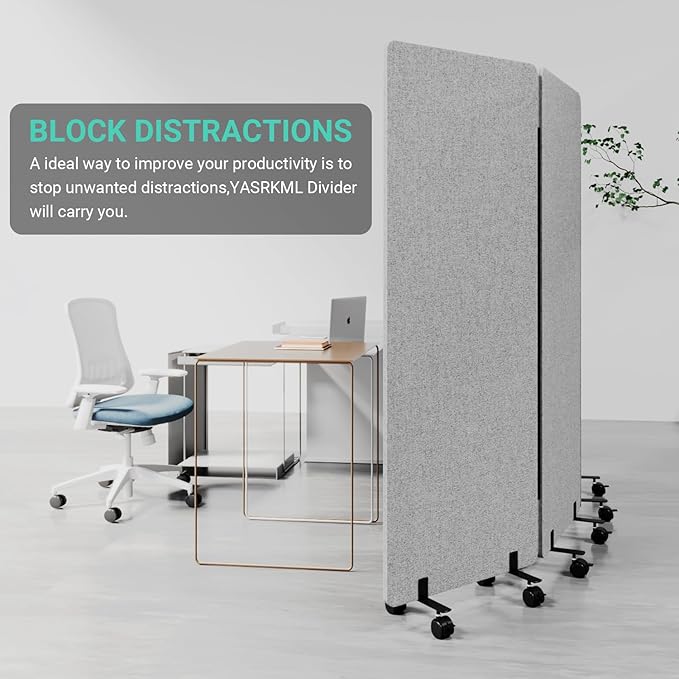 Soundproof Room Divider with Wheels, 66in Office Dividers for Sound Proofing & Reducing, 3 Panel Sound Proof Dividers for Office Partitions Portable Temporary Wall Acoustic Wall Divider，Light Grey