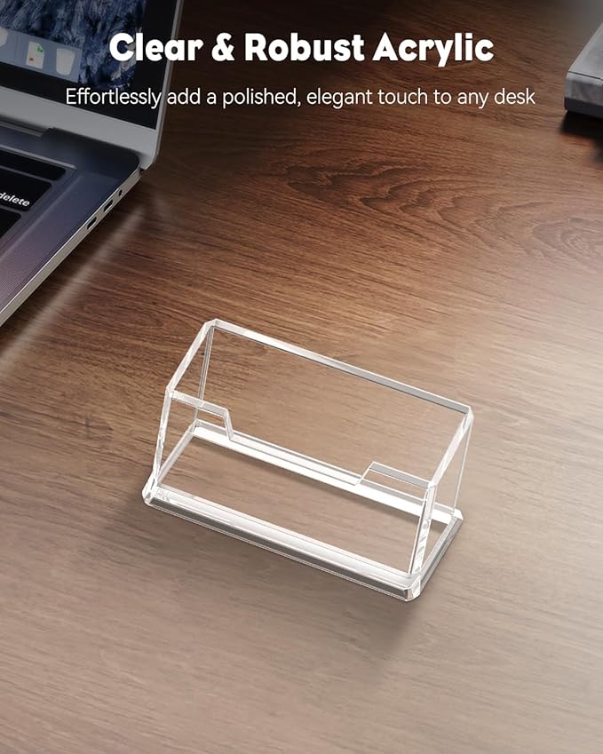 Uniclife Acrylic Business Card Holder for Desk 1 Slot Clear Business Card Display Stand for Men & Women Desktop Business Card Organizer Card Stand for Office Home Exhibition, 60 Card Capacity