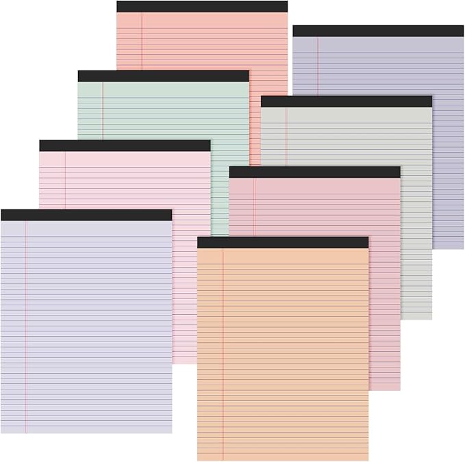 Fuutreo 8 Pcs 8.5'' x 11'' Colored Legal Pad Writing Pads Narrow Ruled 50 Sheets Per Notepad Perforated Writing Notepad Office Supplies for College Office Business (Sweet Color)