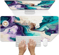 Britimes Teal and Purple Liquid Marble Desk Mat Colorful Deak Pad Non-Slip PU Leather Large Keyboard Mouse Pad Office Desktop Accessories for Office,Work,Home Decor(31.5"X15.7")