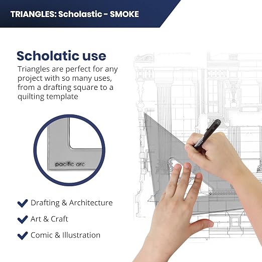 Pacific Arc's Scholastic Triangle - 4 inch - Smoke - 30/60 Angle - Polystyrene - Inking Edge - Technical Drawing Tools, Drafting, Architect and Engineering.