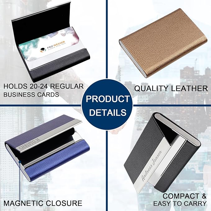 Taikuri Custom Business Card Holder Personalized Engraved Leather Business Card Case Holder Customized Your Text/Logo for Women/Men as Business/Unique Gift