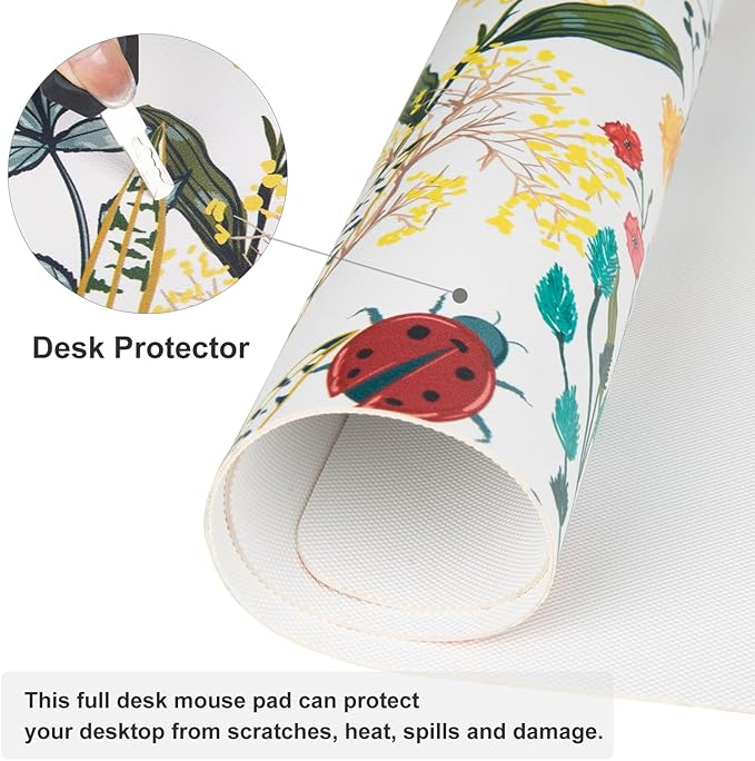 QIYI Floral Large Mouse Pad, Colorful Desk Mat for Desktop, Women Girls Desk Accessories Office Décor, PU Leather Waterproof Big Gaming Mousepad, Blooming Flowers Desk Pad Computer Mat, 31.5" x 11.8"