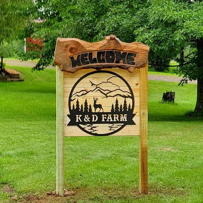 RealSteel Personalized Outdoor Metal Sign, Customize the Great Outdoor Deer & Mountain Monogram, Rustic Cabin, Lodge, or Home Décor, Laser Cut Steel Wall Art, Family Gifts