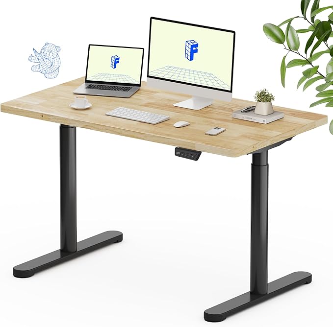 FLEXISPOT Solid Rubberwood Electric Standing Desk with Elegant Oval Legs, 48"x24" Height Adjustable Desk for Home Office & Living Spaces (Black Frame)