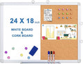 Magnetic White Board and Cork Board Combo, 24 X 18 inches Whiteboard Bulletin Combination Board, Wall Mounted Dry Erase Message Board for Home, School and Office