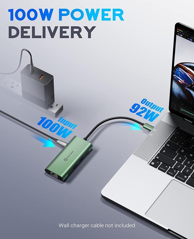 UtechSmart USB C Hub, Ethernet Multiport Adapter 6 in 1 USB C to HDMI Dock Compatible for MacBook Pro/Air, Chromebook, Dell XPS, HP and Type C Devices (Gigabit Ethernet 100W PD 4K HDMI USB 3.0) Green