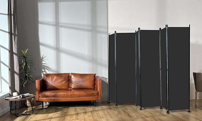 MAYOLIAH 6 Panel Room Dividers Folding Privacy Screen, 10ft Wide 6ft Tall Partition Office Walls Separator with Small Base, Black