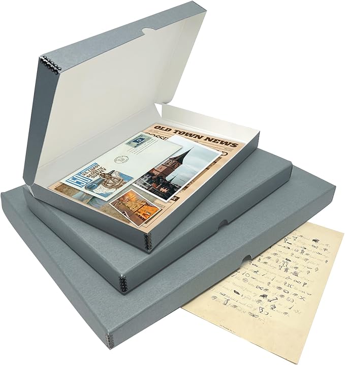 Lineco Folio Storage Box, Clamshell Design with Metal Edge. 18.5x24.5x1.75 Inches, Archival Boxboard, Preserve Photos, Cards, Magazines, Documents, Art, Ephemera, Family Records, Gray, Pack of 2