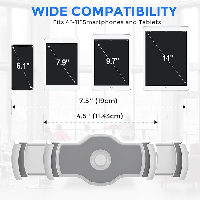 AboveTEK Tablet Stand Holder, Stylish Aluminum iPad Stands, Foldable 360° Swivel iPad iPhone Table Stand Holder fits 4-11" Tablets/Smartphones for Kitchen Bedside Office POS Showroom Reception (White)