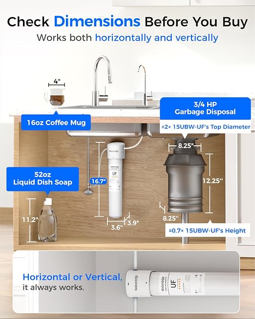 Waterdrop 15UBW-UF 0.01 μm Ultra Filtration Under Sink Water Filter System | Reduces Lead, Chlorine, Bad Taste & Odor, with Dedicated Brushed Nickel Faucet, 2 Years