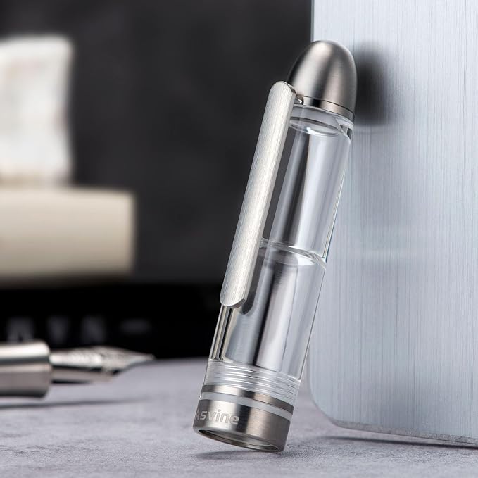 Asvine P36 Titanium Fountain Pen Piston Filling, Fine Point Clear Demonstrator Pen Smooth Writing Pen Case Set