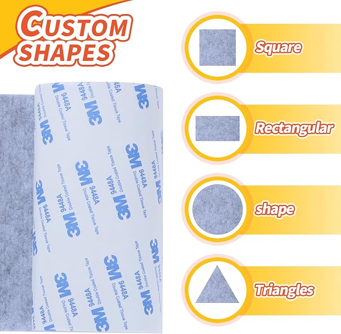 Felt Furniture Pads, Non Slip Self Adhesive Cuttable Felt Tape Gray Heavy Duty Felts Strip Roll for Protecting Hardwood Floors Chair Wall Protector (40 x 5 x 0.12 Inch)