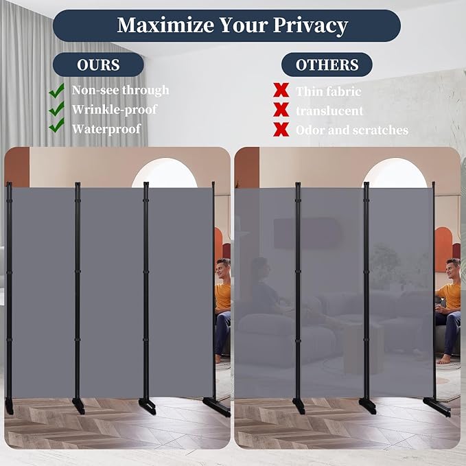 Room Divider Folding Privacy Screens with Lockable Wheels, 176'' Fabric Partition Room Dividers Freestanding Room Divider Panel for Room Separation, Wall Divider for Home Office Bedroom Studio Decor